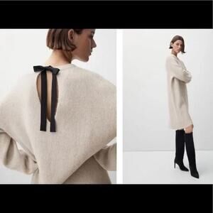 Massimo Dutti Tan Cream Knit Long Sleeve Sweater Dress Women's Size M